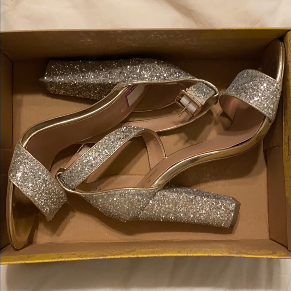 Mix No. 6 silver sparkly heels.